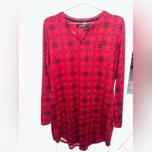 Lauren Ralph Lauren Red Patterned Long Pajama Dress